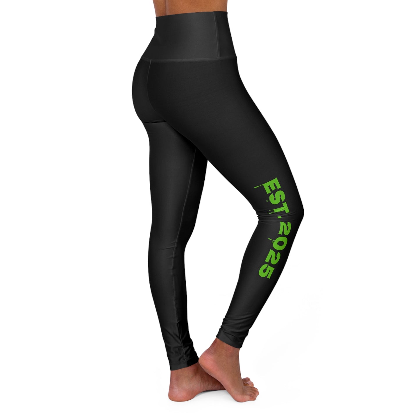 Team IceHole High-Waisted Yoga Leggings — Slim Black Performance Leggings with Neon Green Side Accent