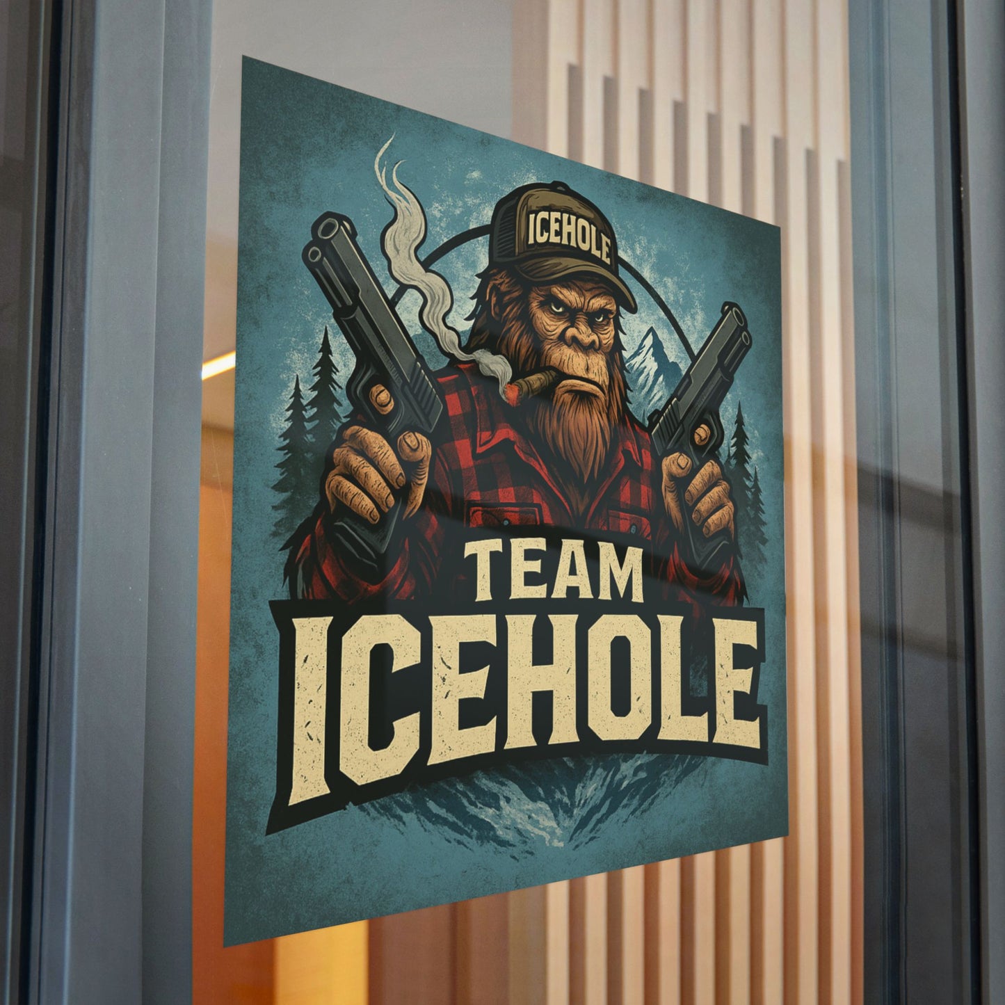 Team IceHole Mascot Logo Die-Cut Stickers - Fun Sasquatch Design for Outdoors Enthusiasts
