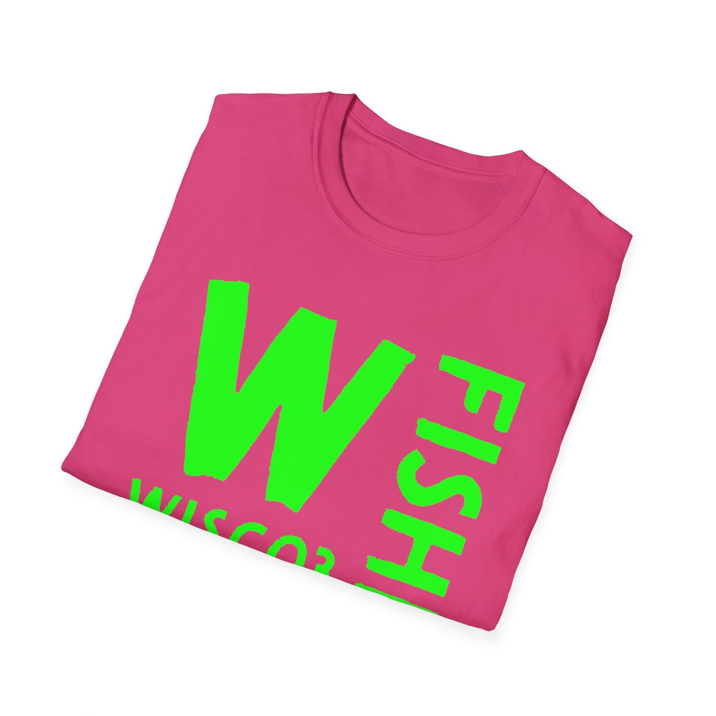 Wisco3 Green Letters Unisex Softstyle T-Shirt - Perfect for Anglers and Outdoor Enthusiasts
