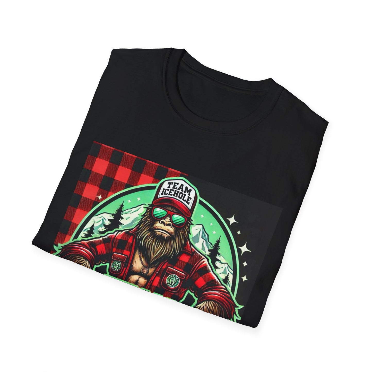 T-Shirt for Outdoor Enthusiasts - Team IceHole BigFoot Holding Logo