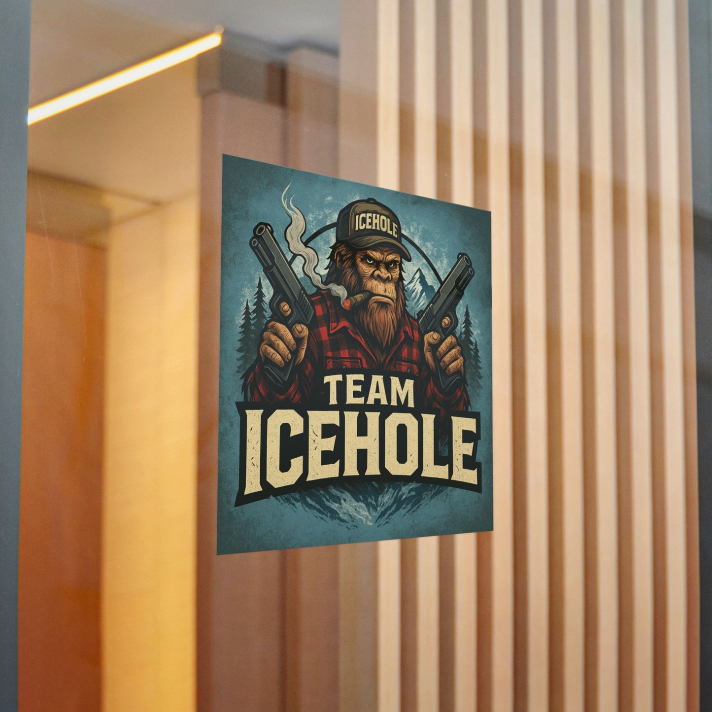 Team IceHole Mascot Logo Die-Cut Stickers - Fun Sasquatch Design for Outdoors Enthusiasts