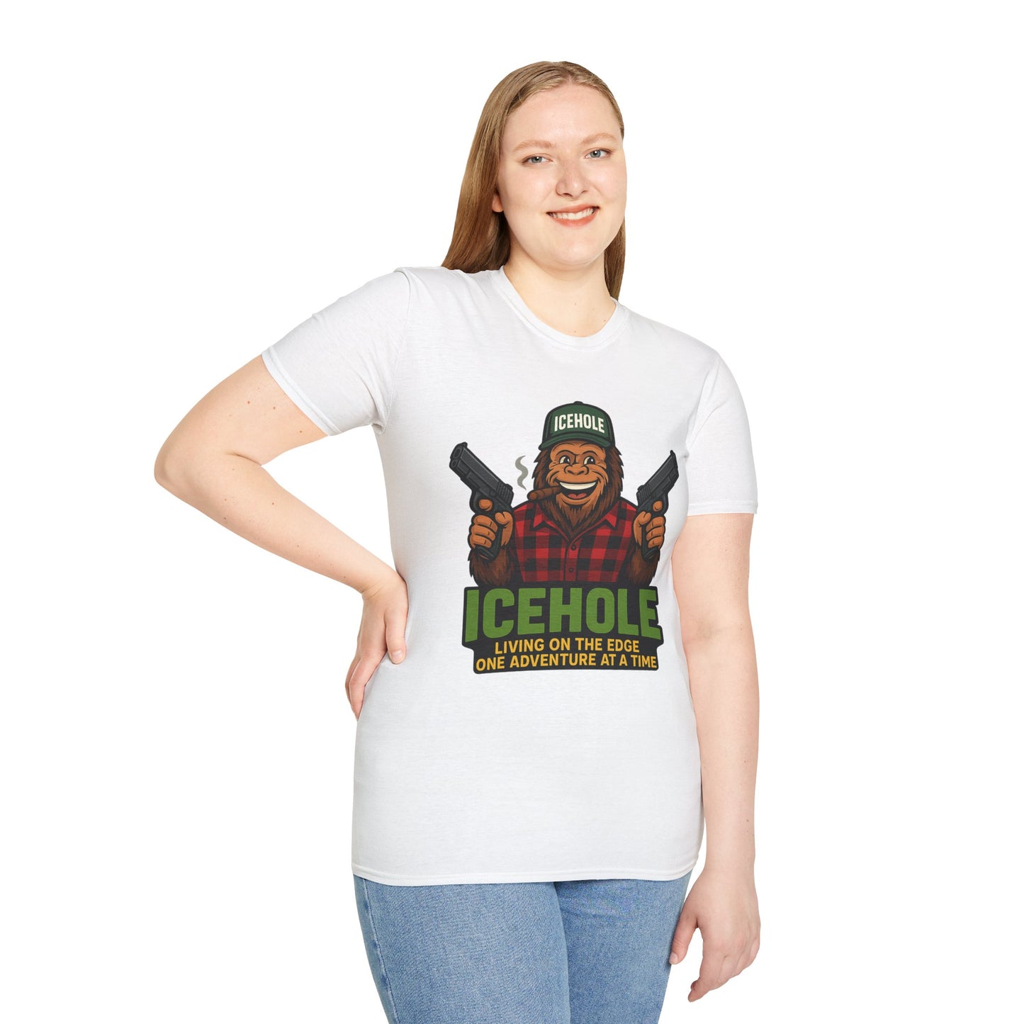 Adventure Living On The Edge Team IceHole Big Foot -Unisex Softstyle T-Shirt