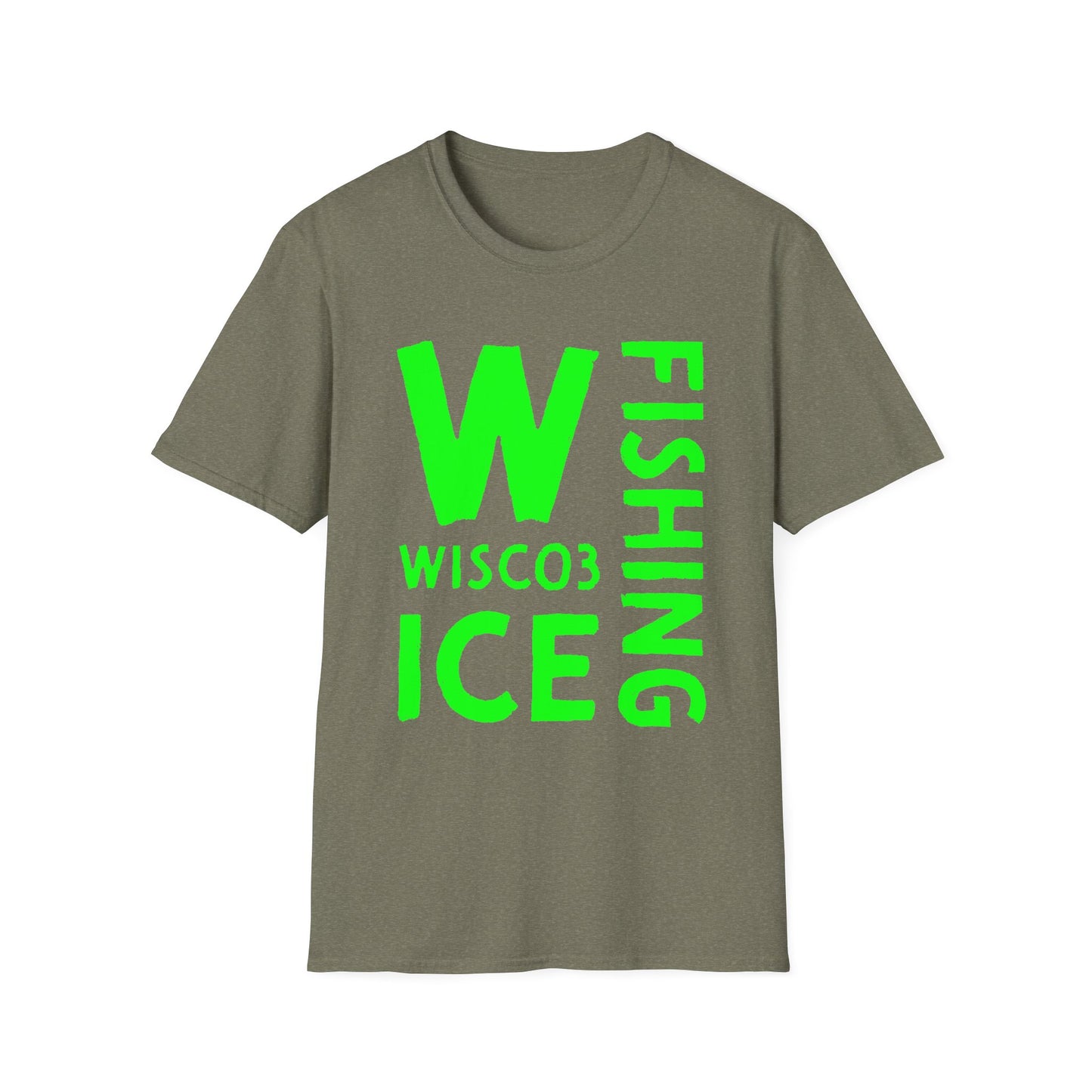 Wisco3 Green Letters Unisex Softstyle T-Shirt - Perfect for Anglers and Outdoor Enthusiasts