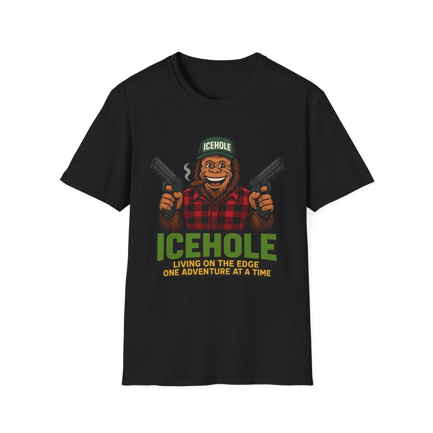 Adventure Living On The Edge Team IceHole Big Foot -Unisex Softstyle T-Shirt