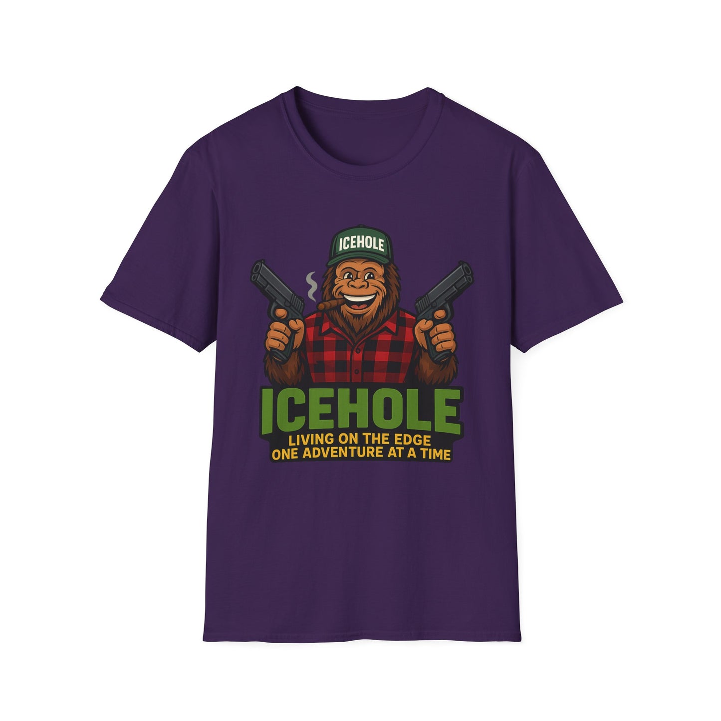 Adventure Living On The Edge Team IceHole Big Foot -Unisex Softstyle T-Shirt