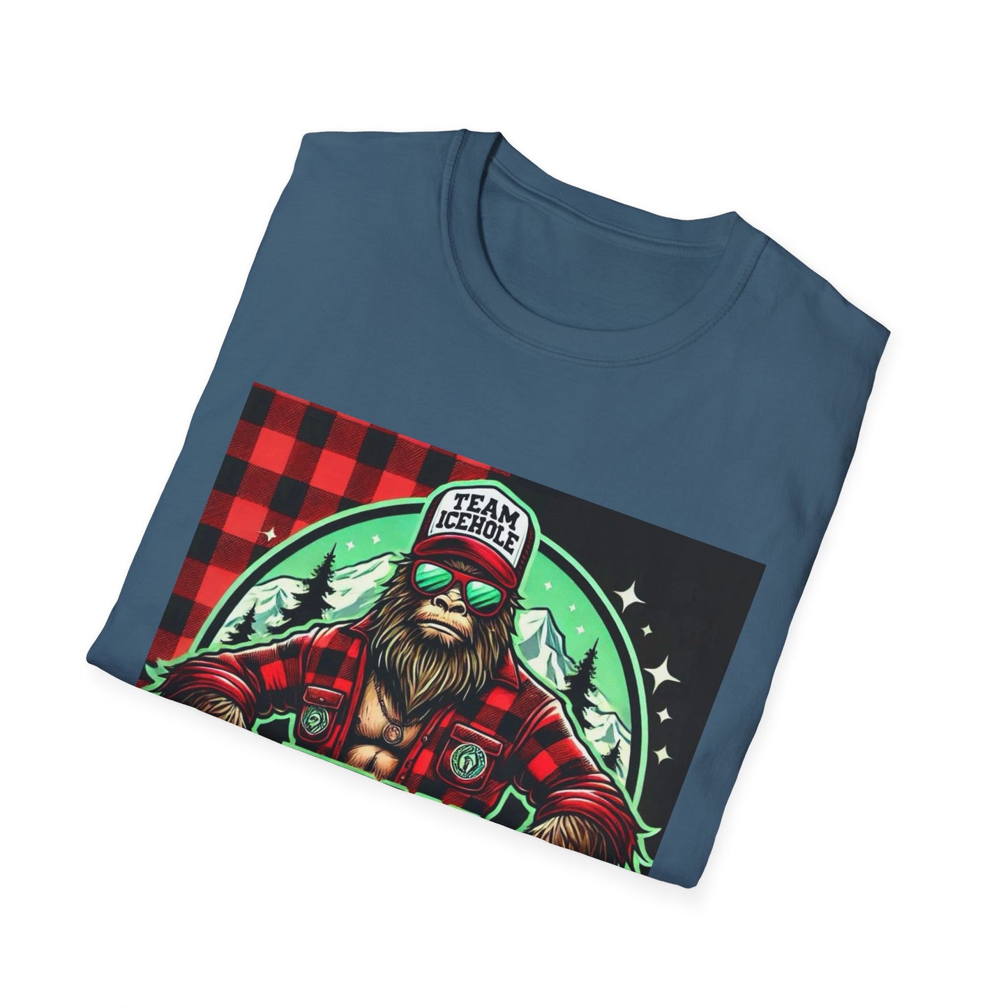 T-Shirt for Outdoor Enthusiasts - Team IceHole BigFoot Holding Logo