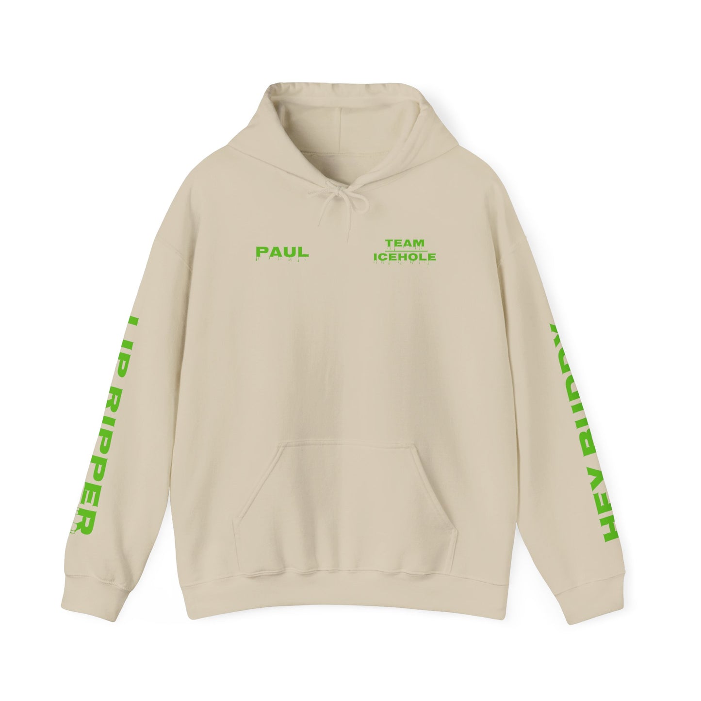 Hoodie - Minimal Green "PAUL / TEAM ICEHOLE" Front Graphic Hoodie