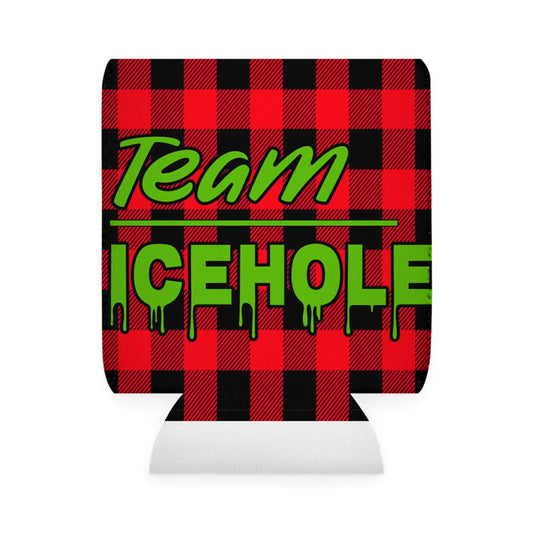 Team Icehole Red Buffalo Plaid Can Cooler Sleeve