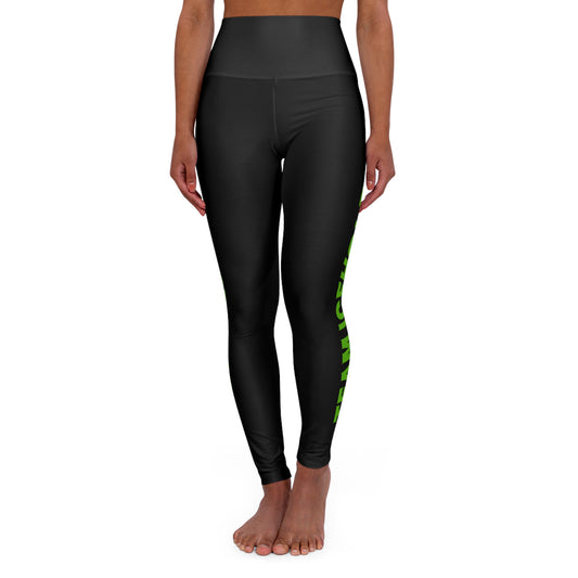 Team IceHole High-Waisted Yoga Leggings — Slim Black Performance Leggings with Neon Green Side Accent