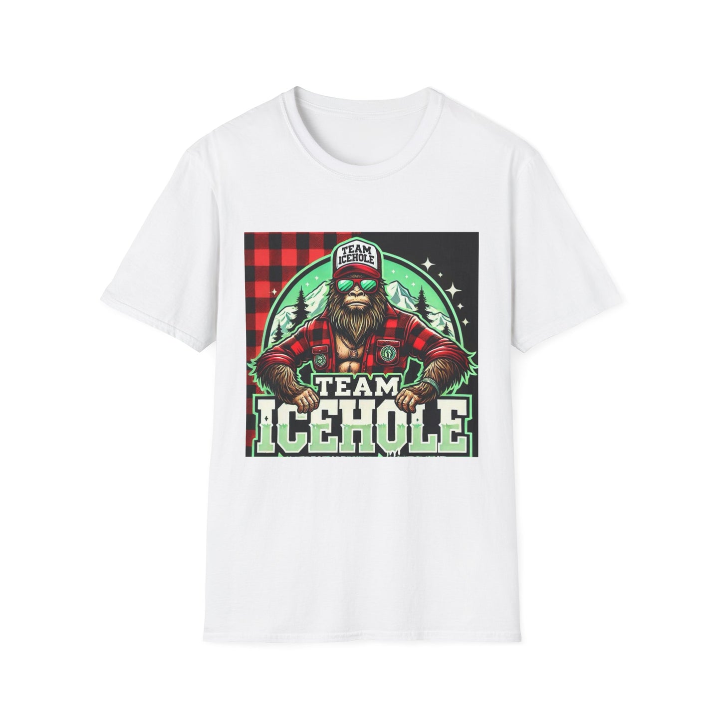 T-Shirt for Outdoor Enthusiasts - Team IceHole BigFoot Holding Logo