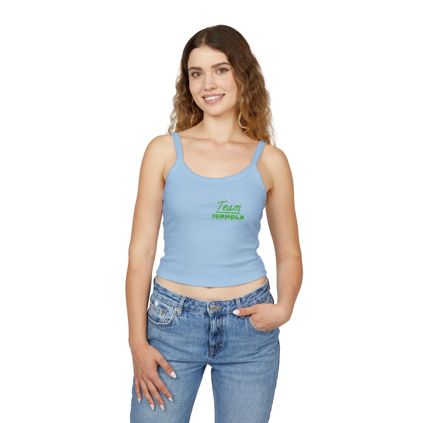 Women's Spaghetti Strap Belly Tank Top,  Small Team Icehole Logo Shirt