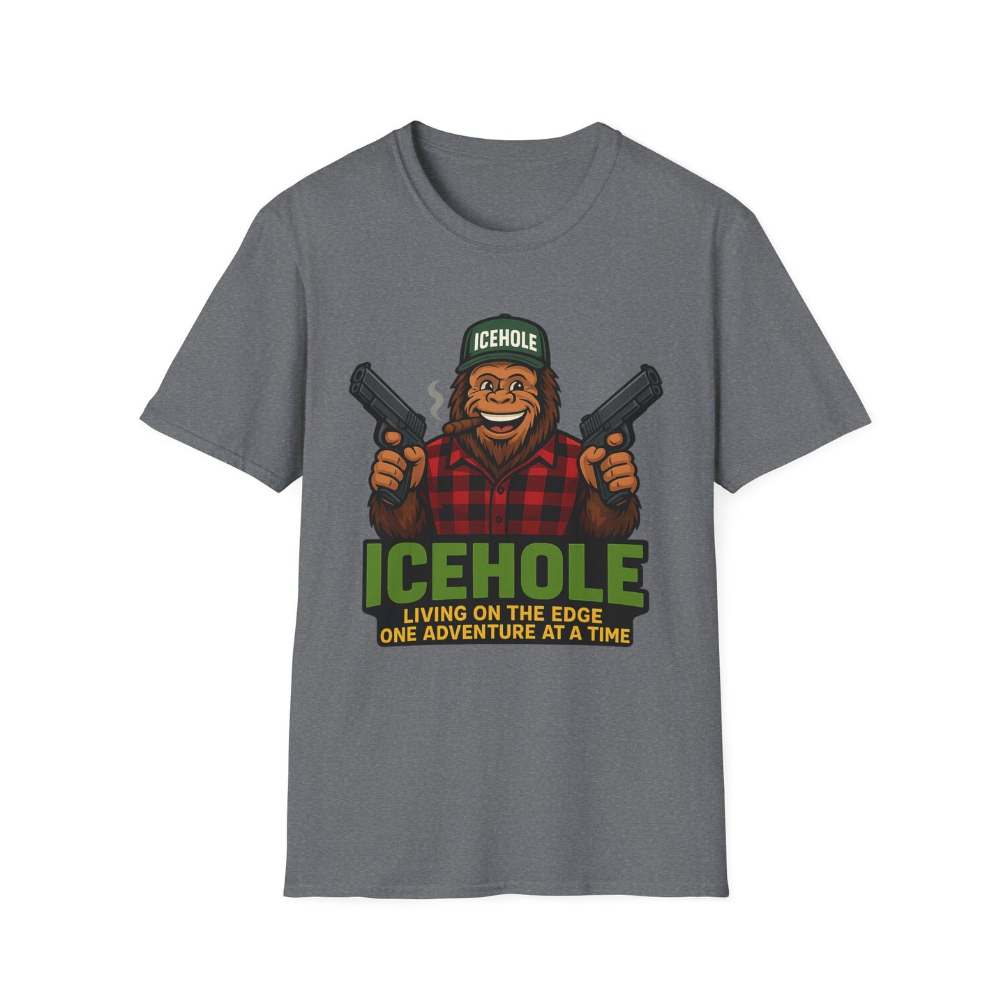 Adventure Living On The Edge Team IceHole Big Foot -Unisex Softstyle T-Shirt