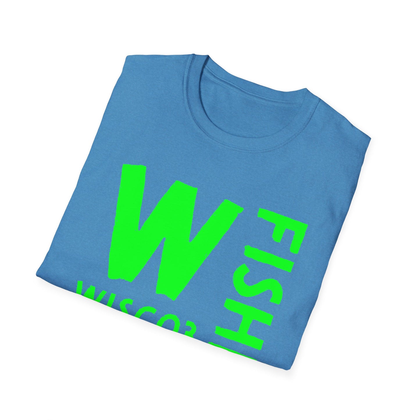 Wisco3 Green Letters Unisex Softstyle T-Shirt - Perfect for Anglers and Outdoor Enthusiasts