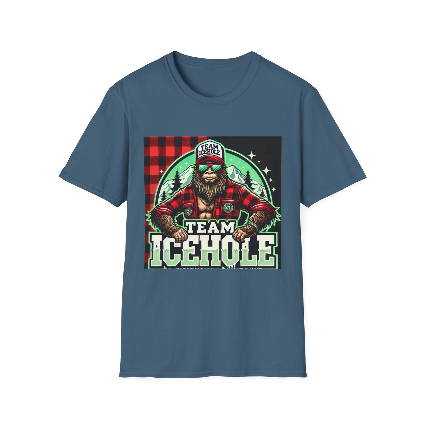T-Shirt for Outdoor Enthusiasts - Team IceHole BigFoot Holding Logo