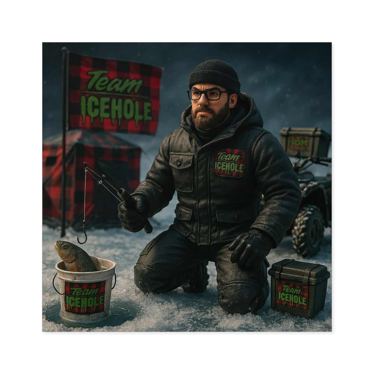Team Icehole Ice Fishing Camp Setup Square Stickers | Outdoor & Indoor Decor, Perfect for Sports Enthusiasts