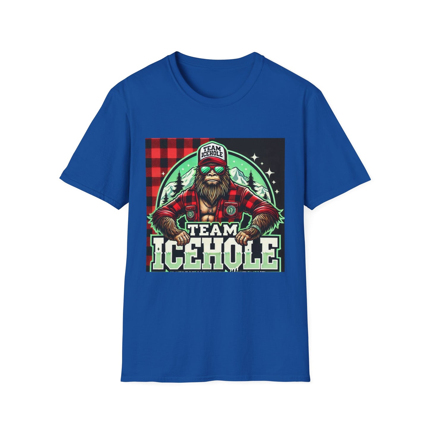 T-Shirt for Outdoor Enthusiasts - Team IceHole BigFoot Holding Logo