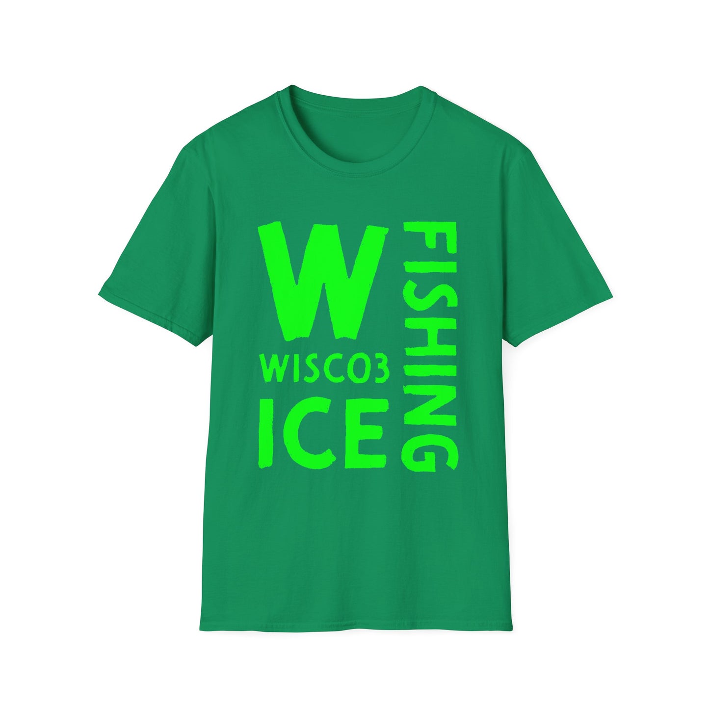 Wisco3 Green Letters Unisex Softstyle T-Shirt - Perfect for Anglers and Outdoor Enthusiasts