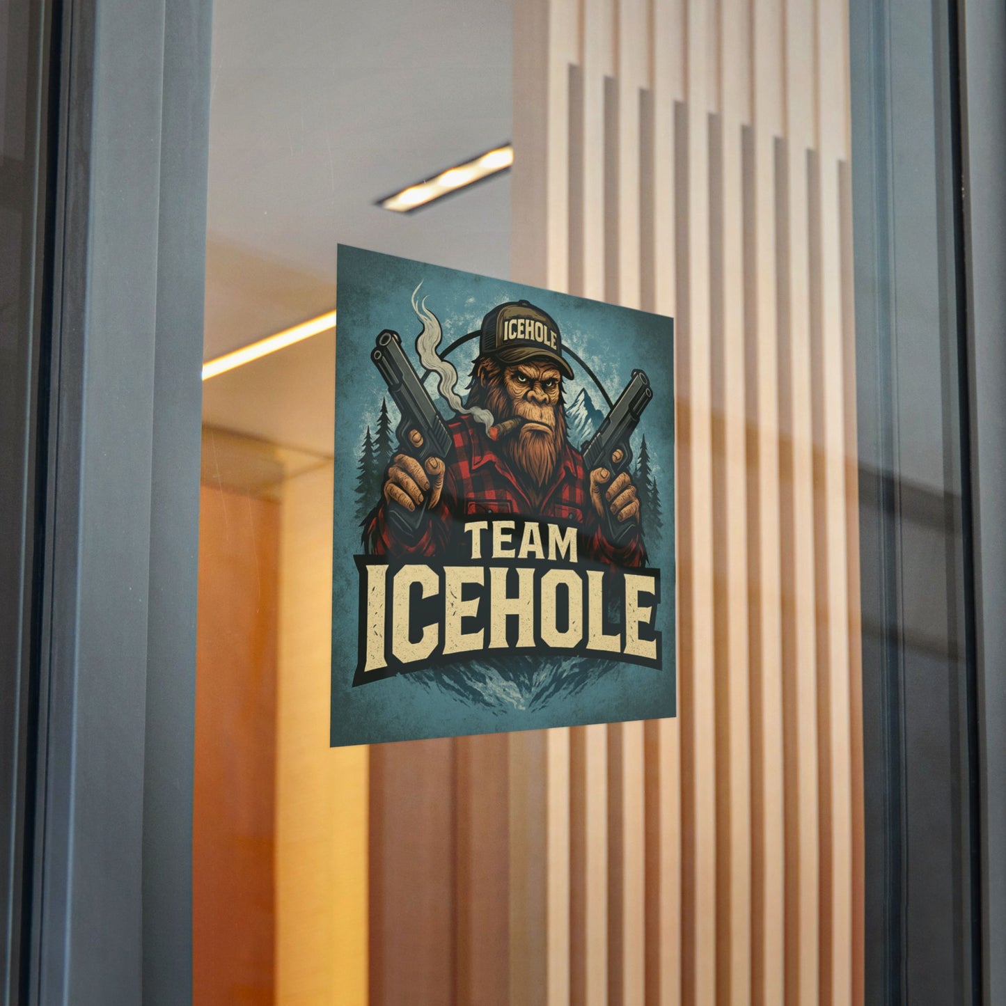 Team IceHole Mascot Logo Die-Cut Stickers - Fun Sasquatch Design for Outdoors Enthusiasts
