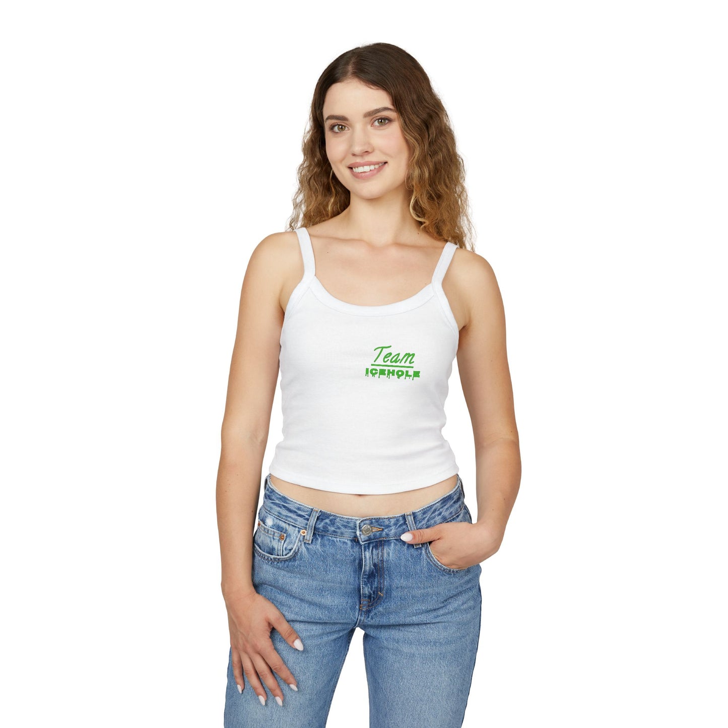 Women's Spaghetti Strap Belly Tank Top,  Small Team Icehole Logo Shirt
