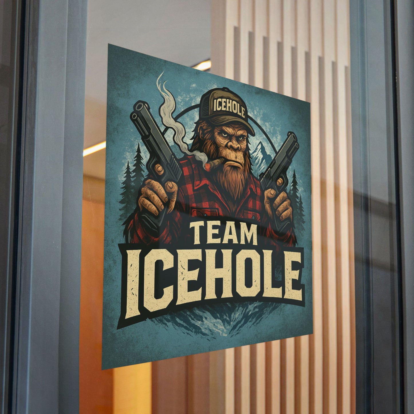 Team IceHole Mascot Logo Die-Cut Stickers - Fun Sasquatch Design for Outdoors Enthusiasts