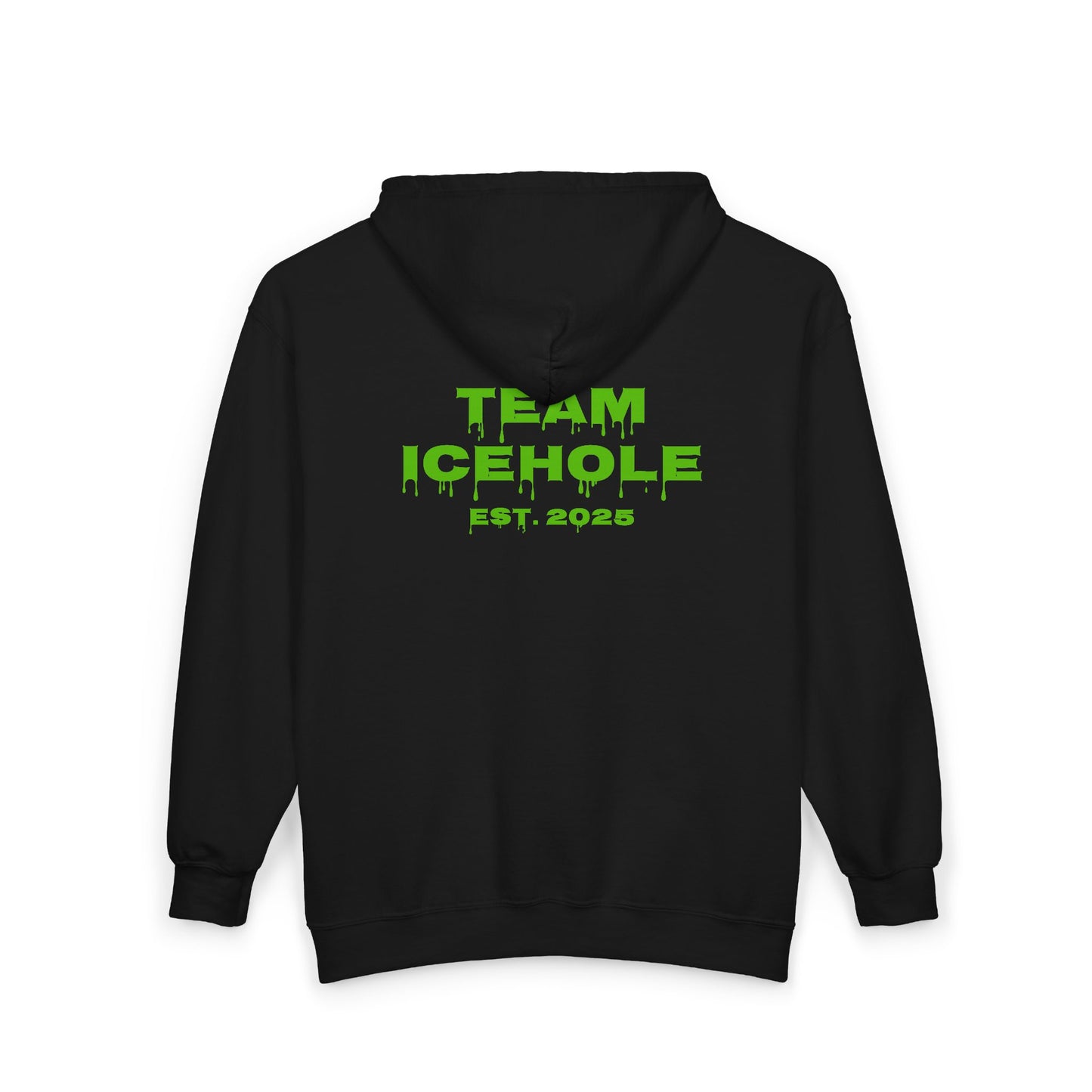 Team Icehole Zip Hoodie — Neon Drip Graphic Full-Zip Sweatshirt (Est. 2025)