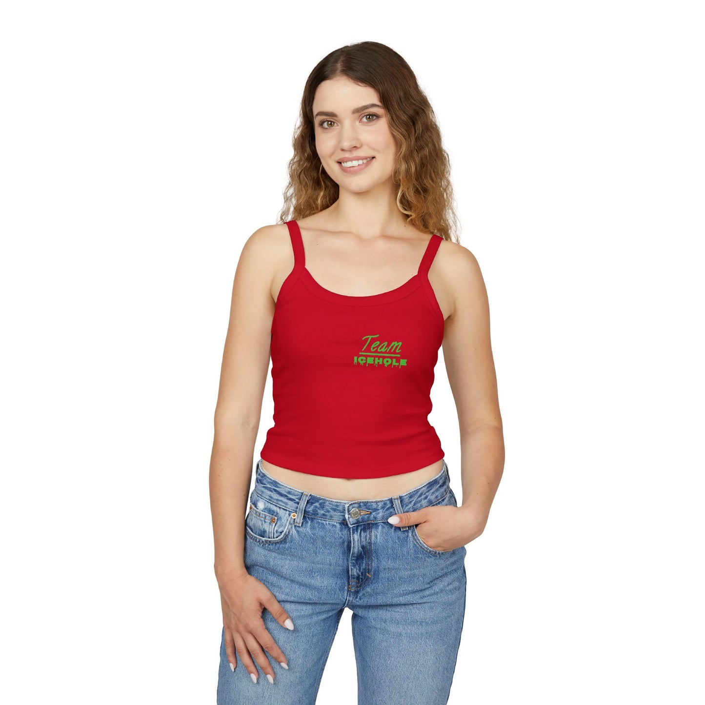 Women's Spaghetti Strap Belly Tank Top,  Small Team Icehole Logo Shirt