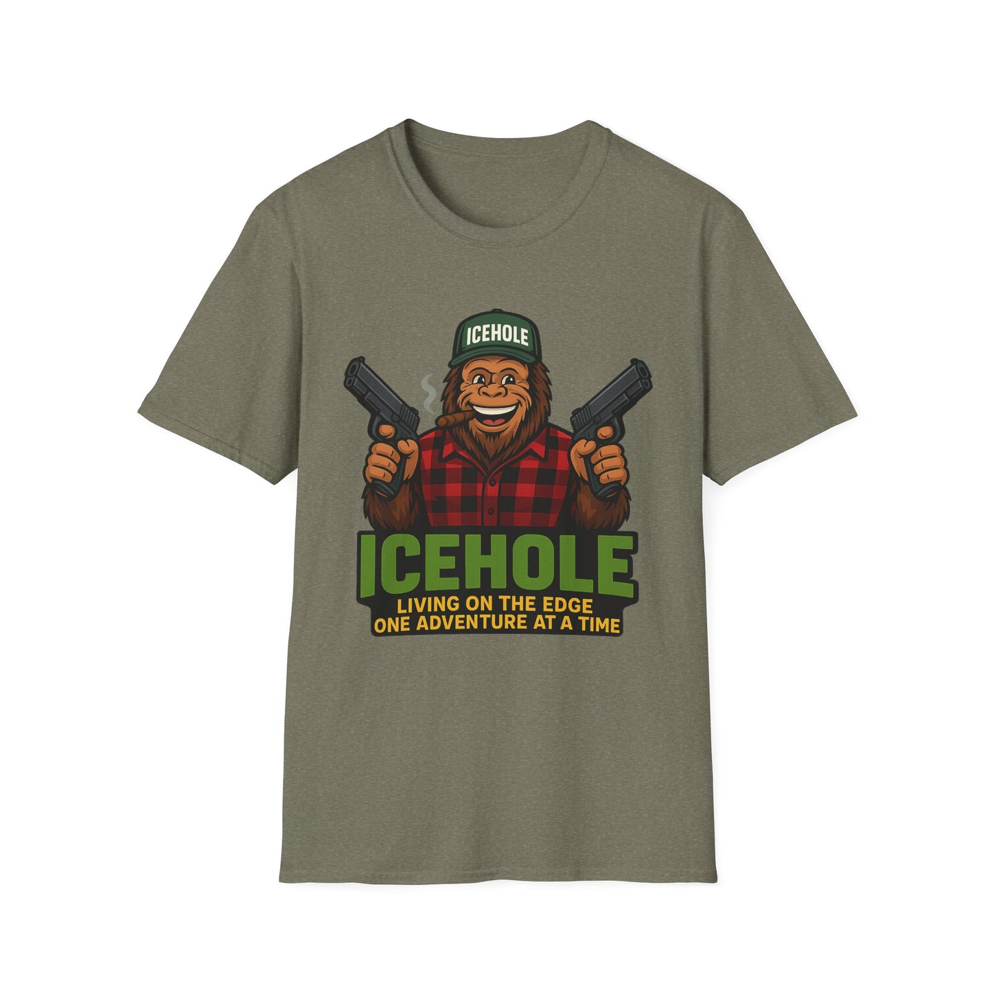 Adventure Living On The Edge Team IceHole Big Foot -Unisex Softstyle T-Shirt