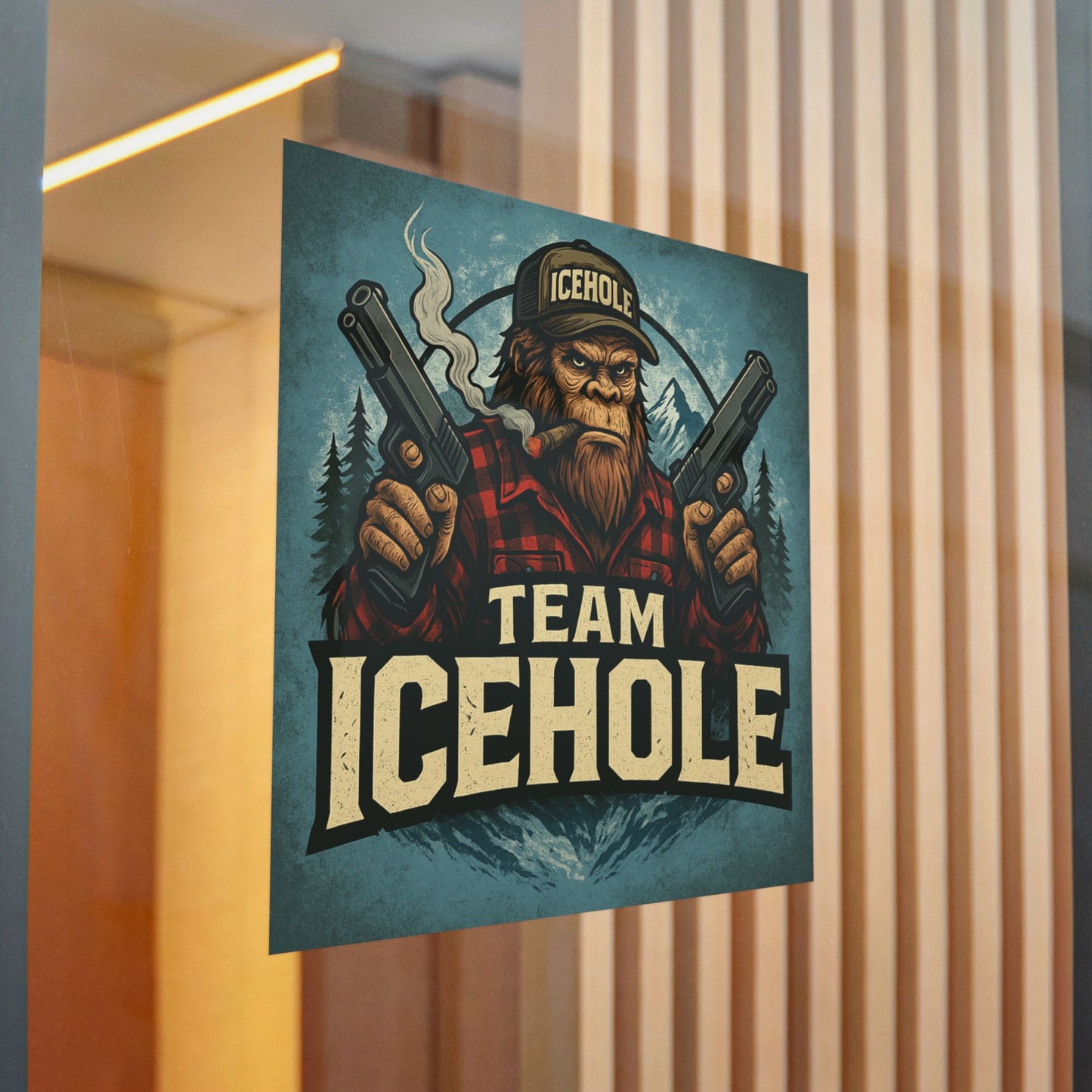 Team IceHole Mascot Logo Die-Cut Stickers - Fun Sasquatch Design for Outdoors Enthusiasts