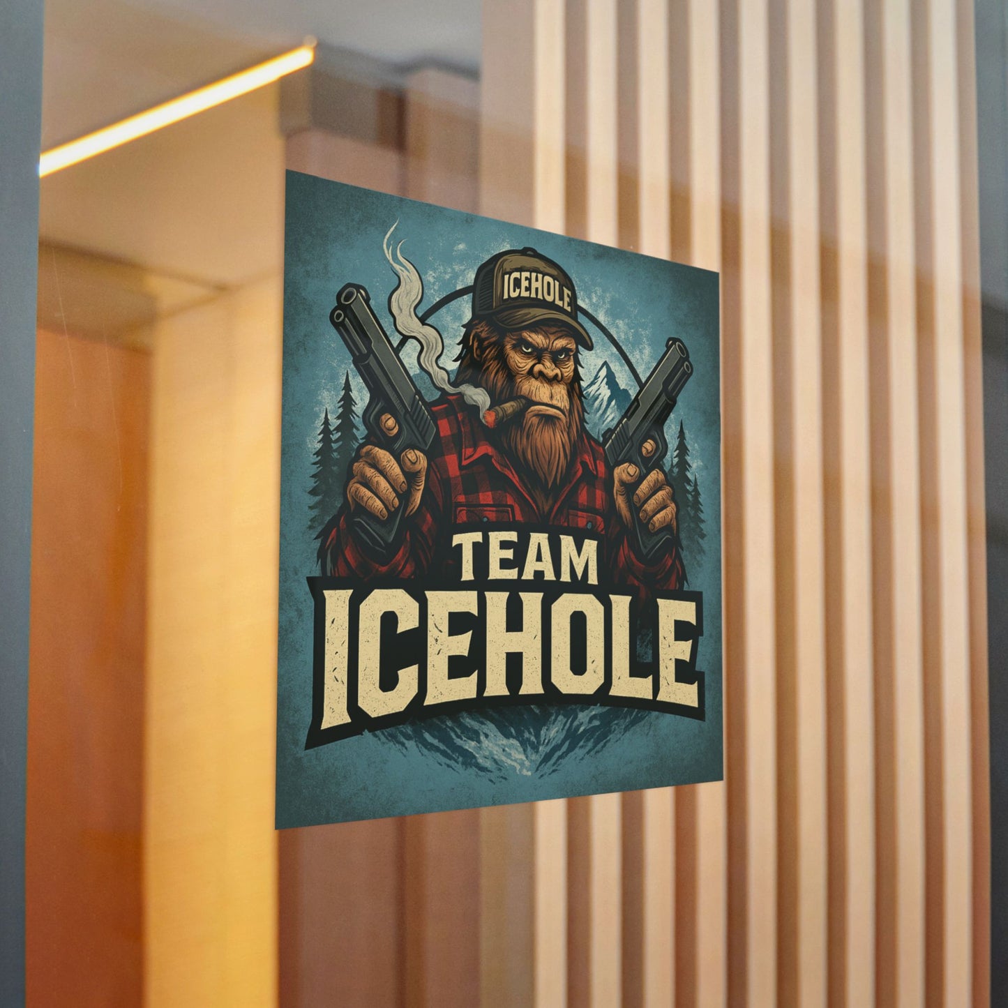 Team IceHole Mascot Logo Die-Cut Stickers - Fun Sasquatch Design for Outdoors Enthusiasts