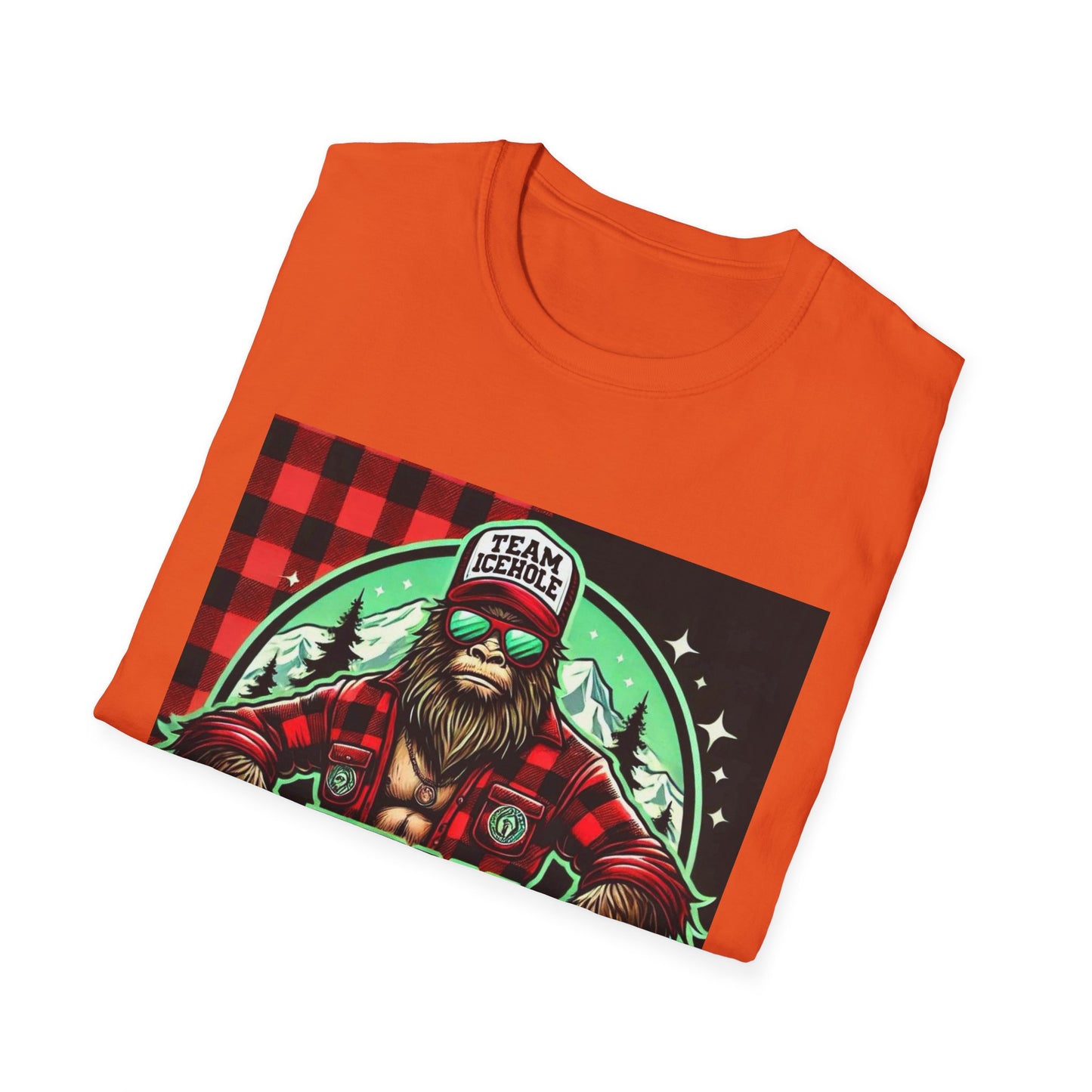 T-Shirt for Outdoor Enthusiasts - Team IceHole BigFoot Holding Logo
