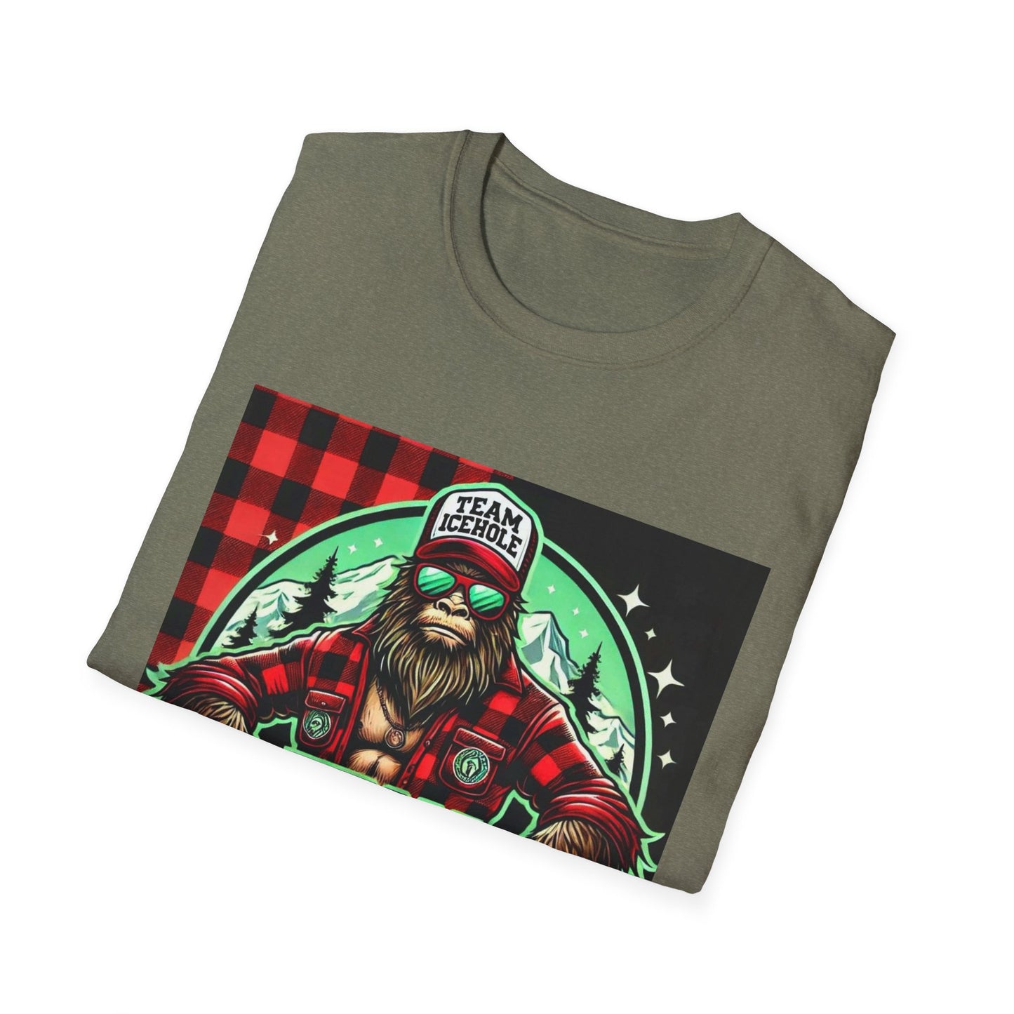 T-Shirt for Outdoor Enthusiasts - Team IceHole BigFoot Holding Logo