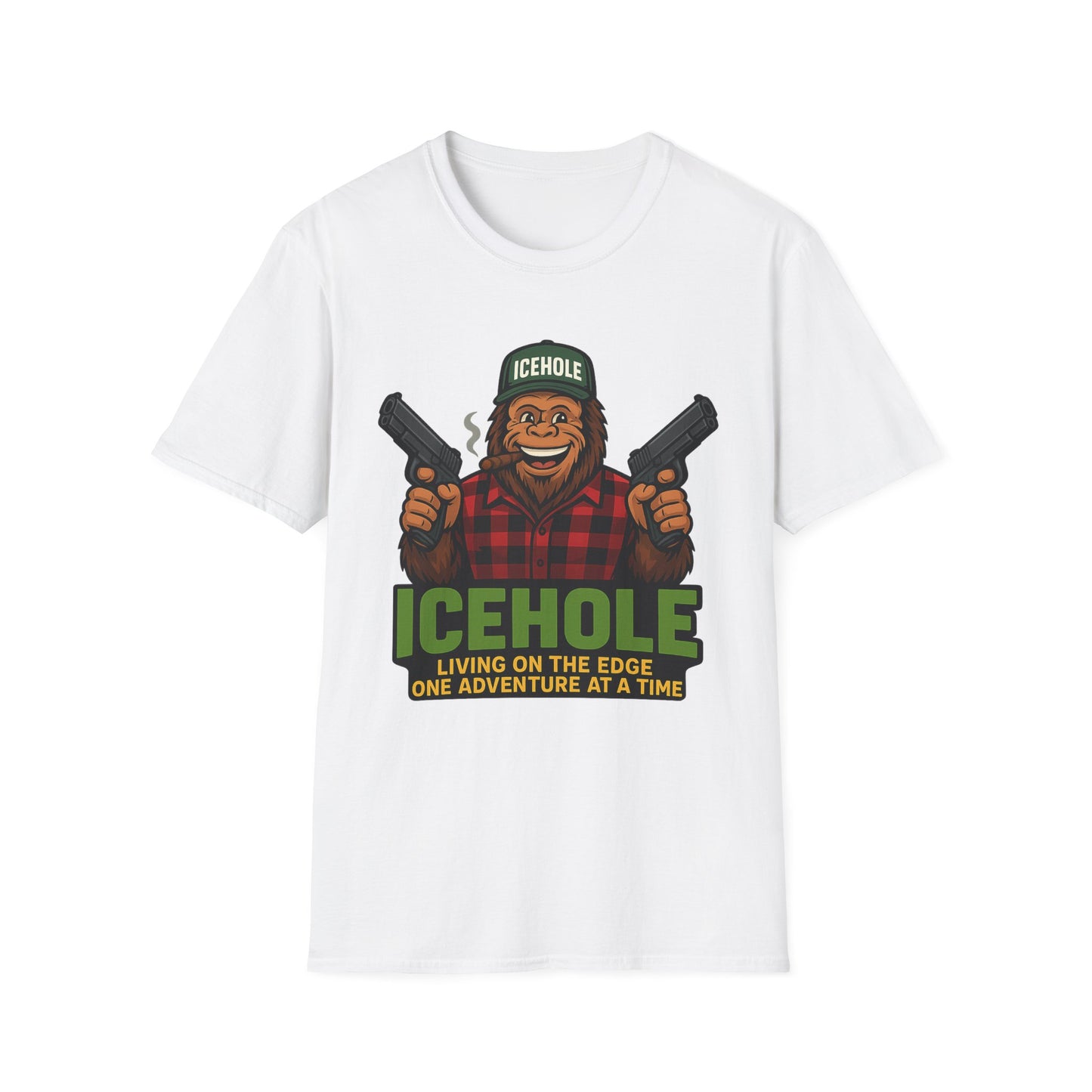 Adventure Living On The Edge Team IceHole Big Foot -Unisex Softstyle T-Shirt