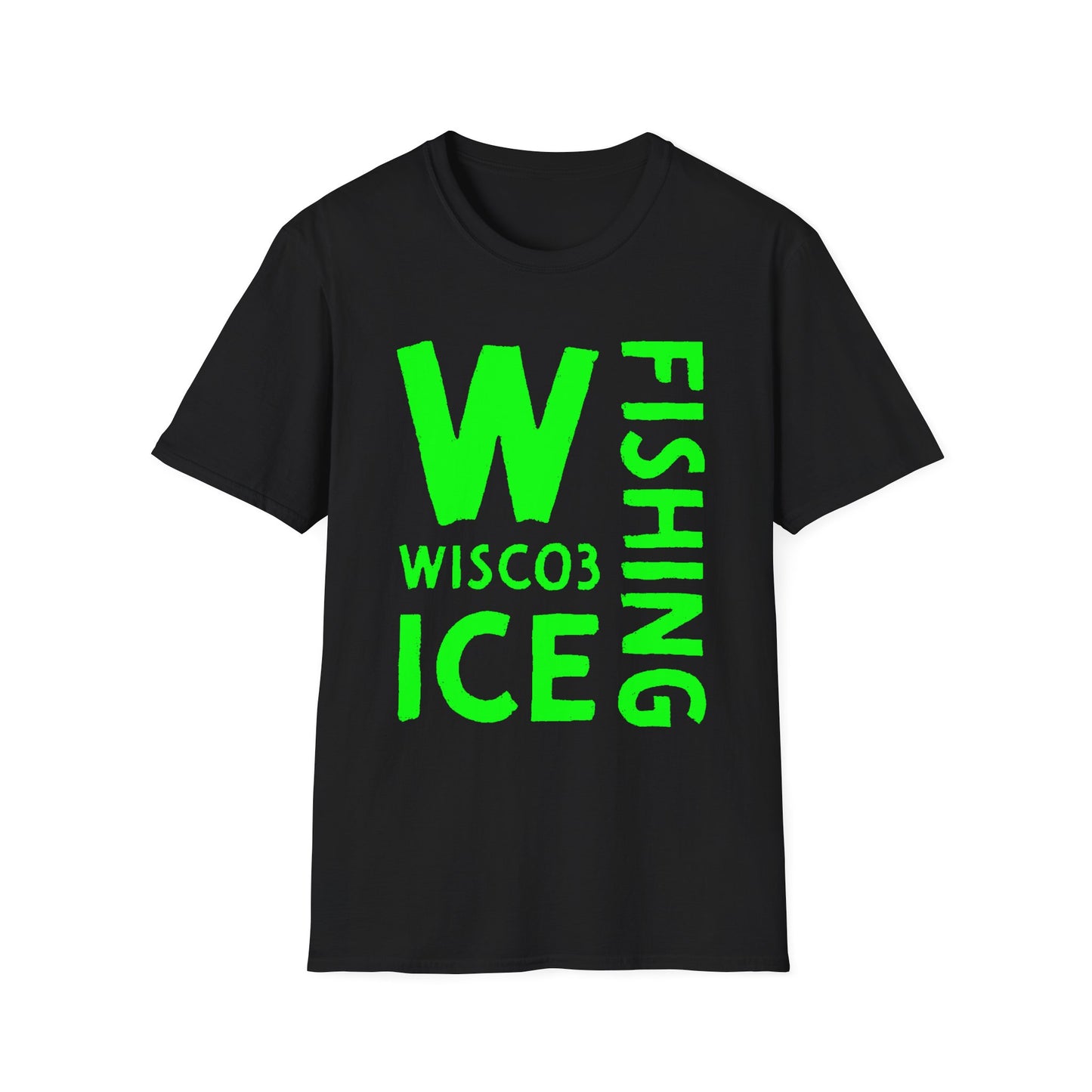 Wisco3 Green Letters Unisex Softstyle T-Shirt - Perfect for Anglers and Outdoor Enthusiasts