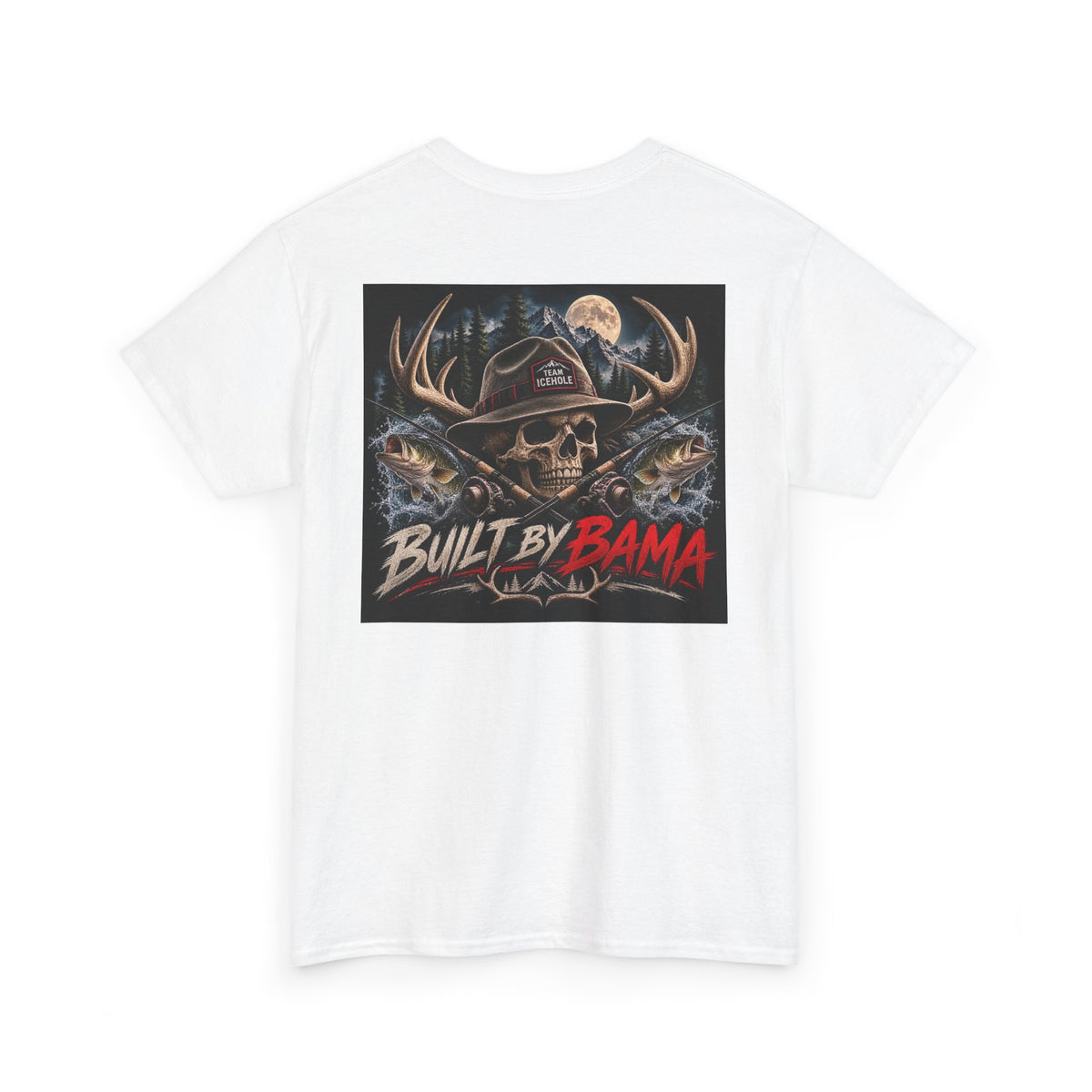 Built by Bama Skull Tee Ryan T. — Team IceHole Fishing & Hunting Graphic T-Shirt