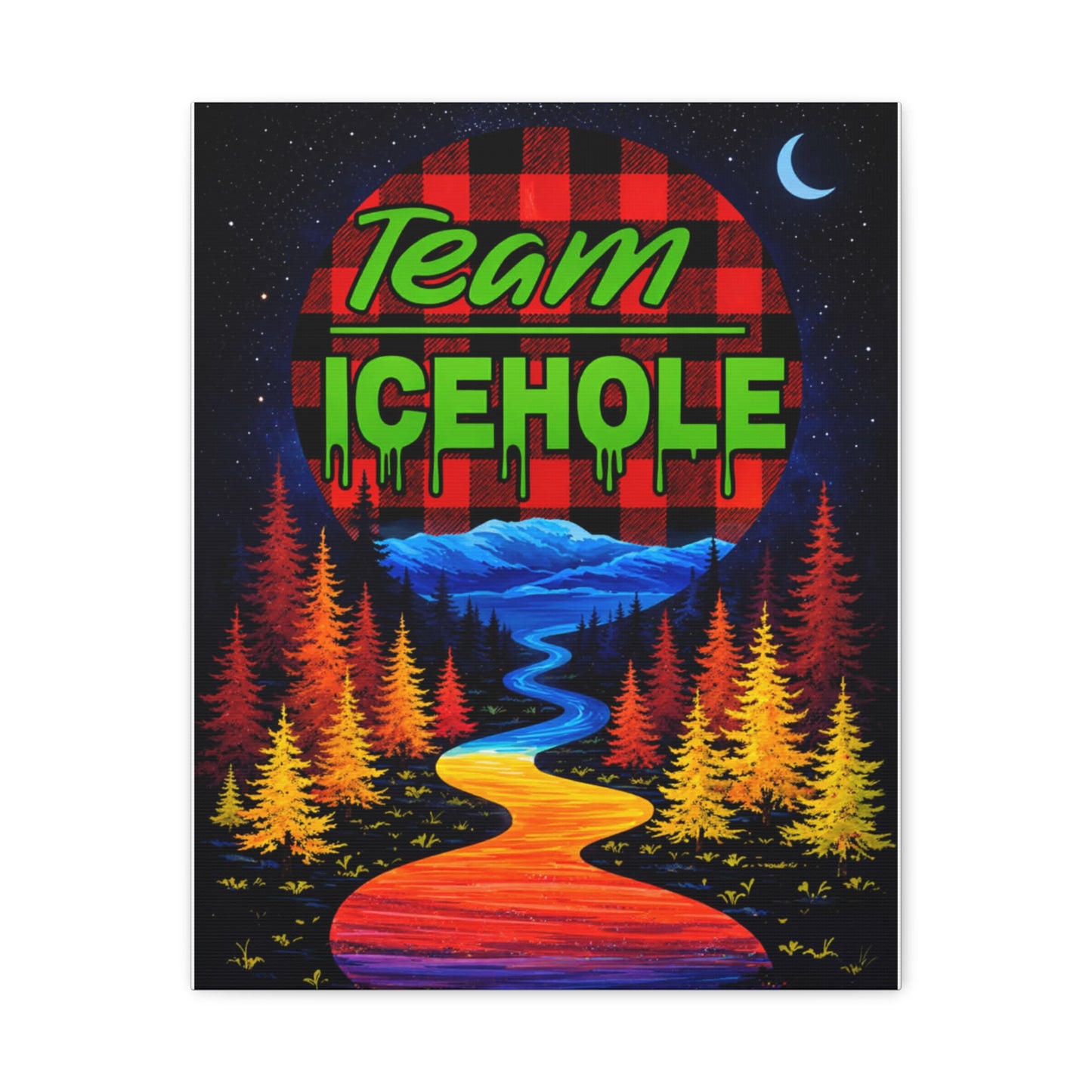 Icehole Retro Forest Canvas Wall Art – Vibrant Scenic Stretched Matte Print