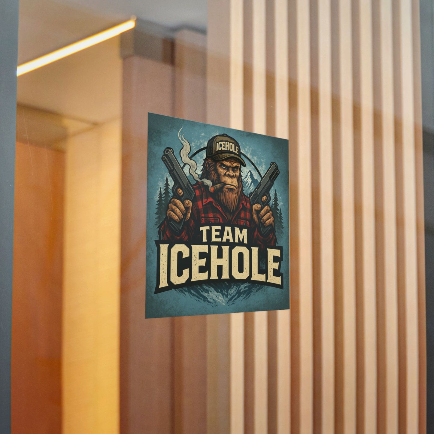 Team IceHole Mascot Logo Die-Cut Stickers - Fun Sasquatch Design for Outdoors Enthusiasts
