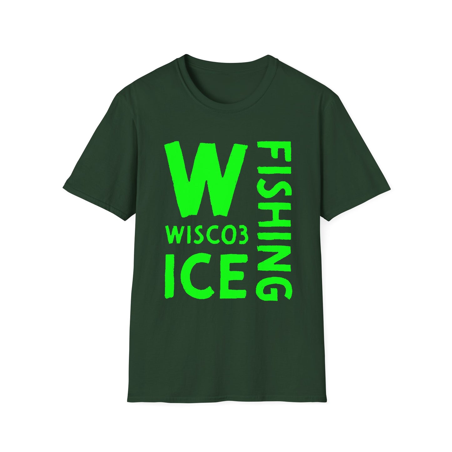 Wisco3 Green Letters Unisex Softstyle T-Shirt - Perfect for Anglers and Outdoor Enthusiasts