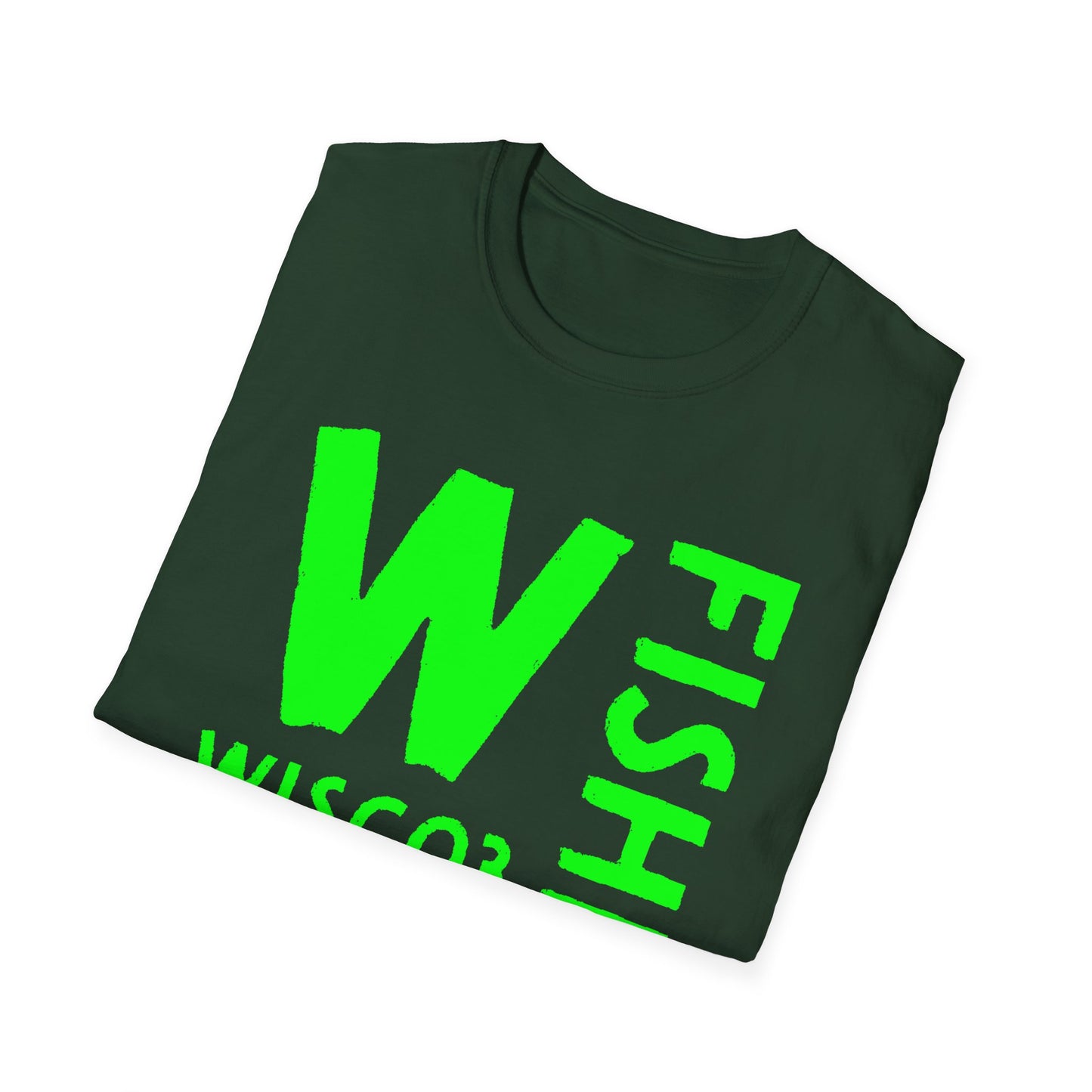 Wisco3 Green Letters Unisex Softstyle T-Shirt - Perfect for Anglers and Outdoor Enthusiasts