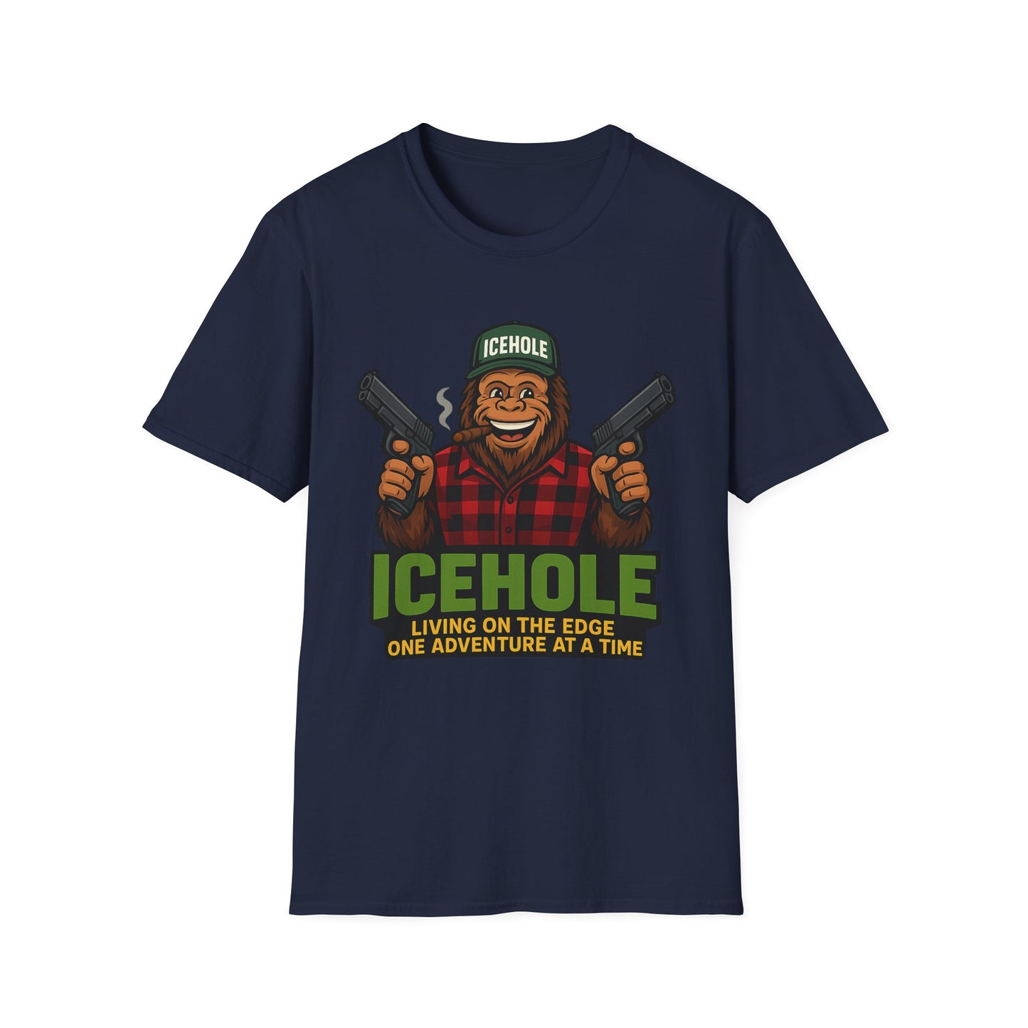 Adventure Living On The Edge Team IceHole Big Foot -Unisex Softstyle T-Shirt