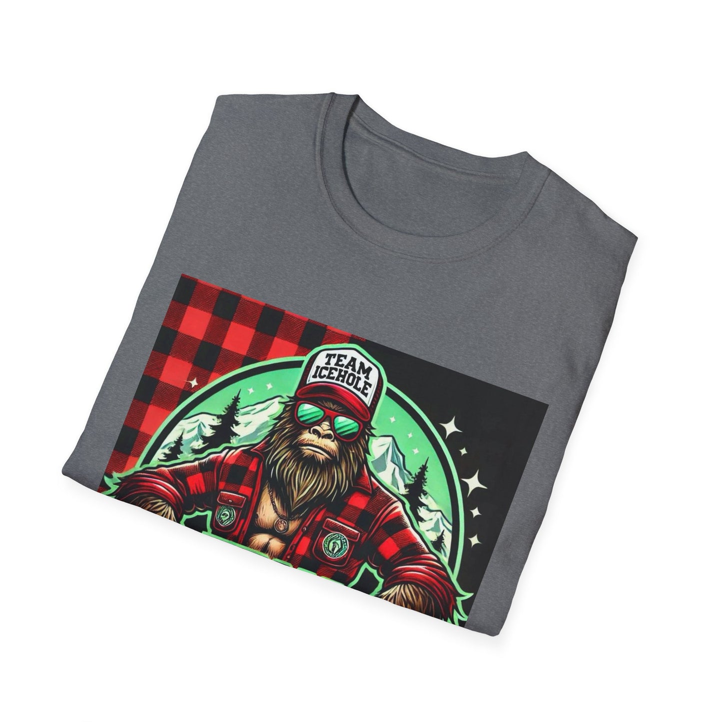 T-Shirt for Outdoor Enthusiasts - Team IceHole BigFoot Holding Logo