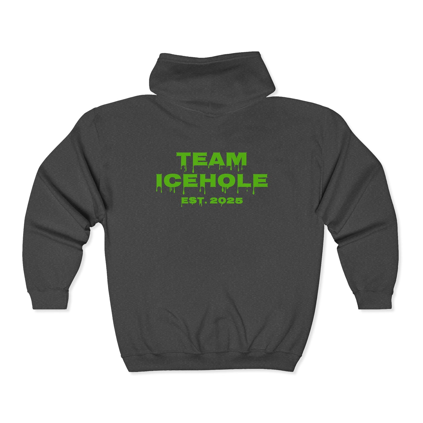 Team Icehole Zip Hoodie — Neon Drip Graphic Full-Zip Sweatshirt (Est. 2025)