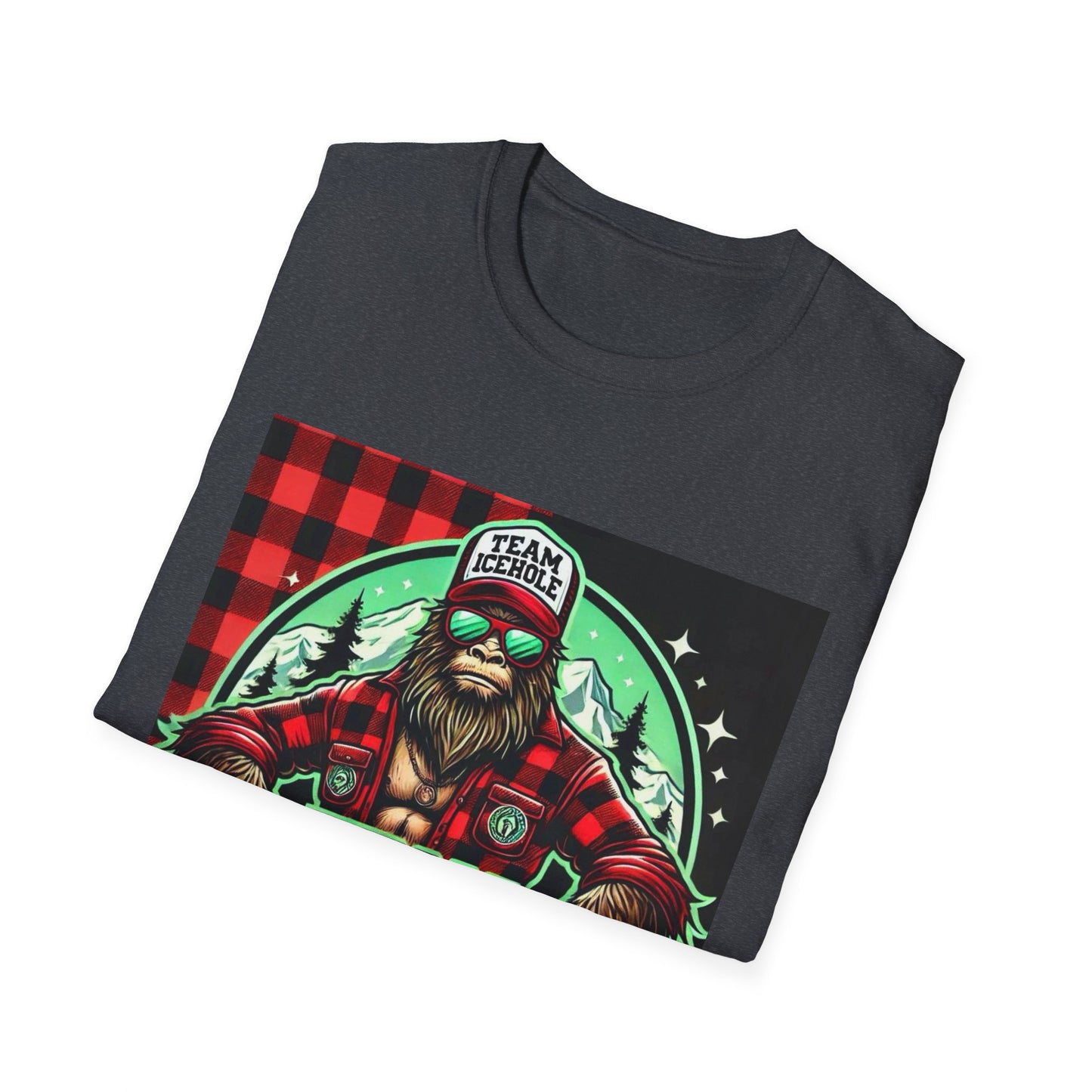 T-Shirt for Outdoor Enthusiasts - Team IceHole BigFoot Holding Logo