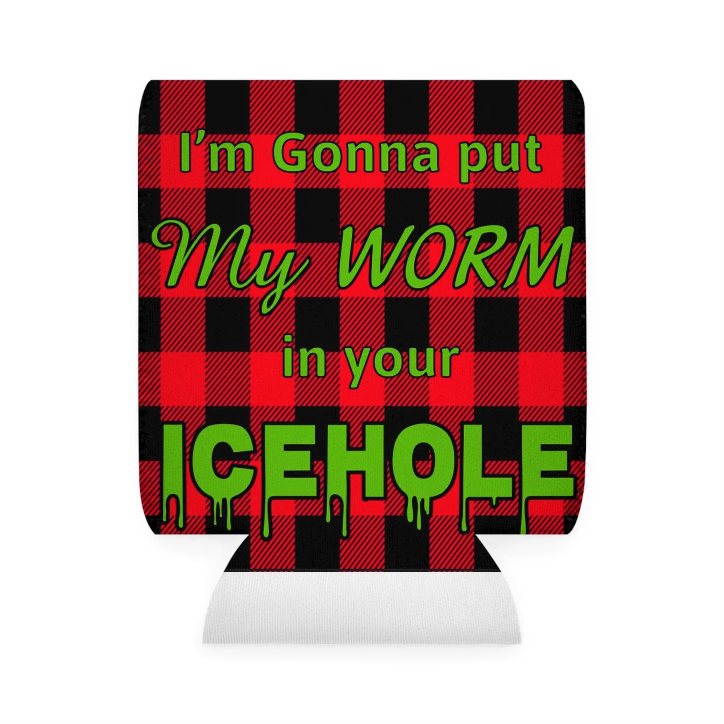 Team Icehole Red Buffalo Plaid Can Cooler Sleeve