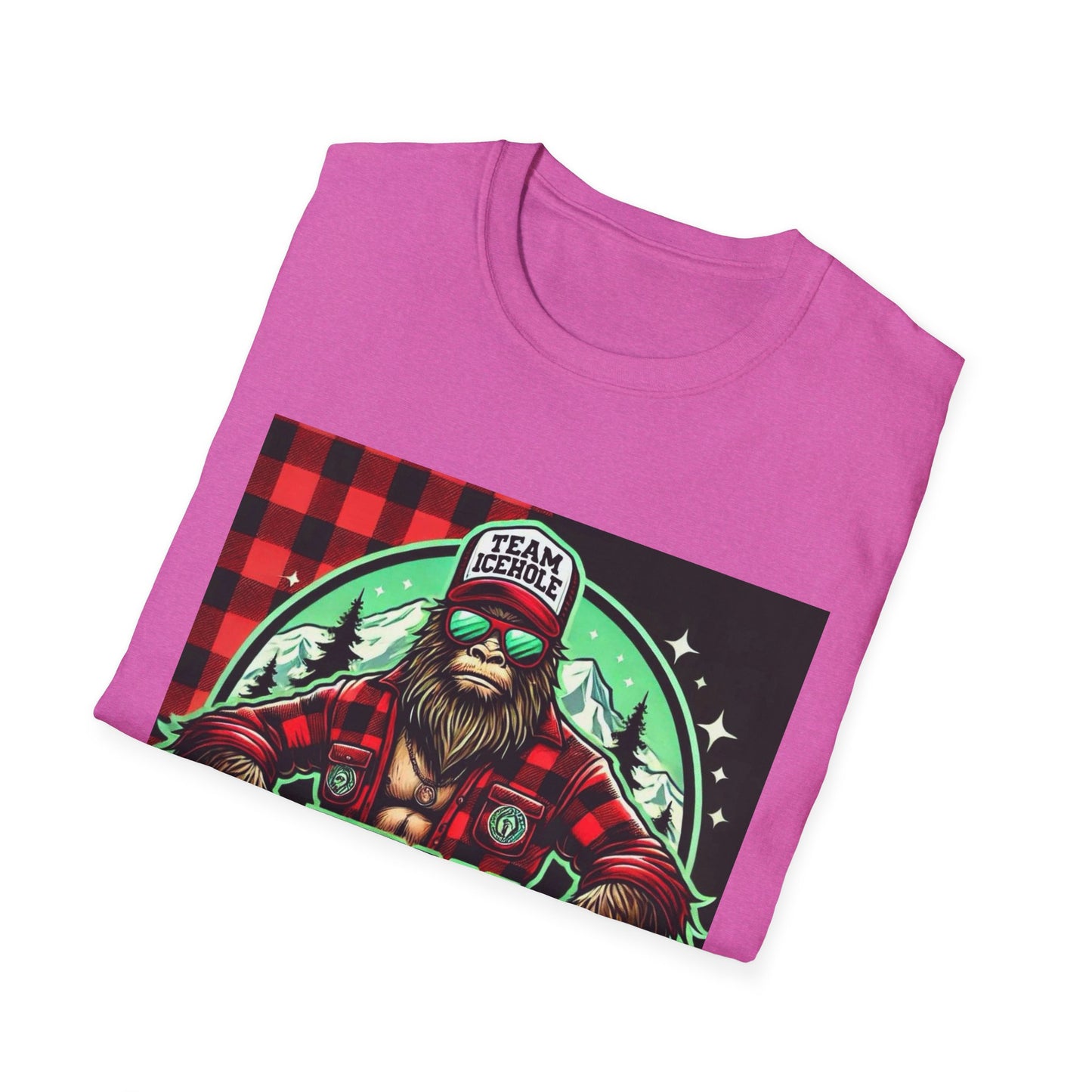 T-Shirt for Outdoor Enthusiasts - Team IceHole BigFoot Holding Logo