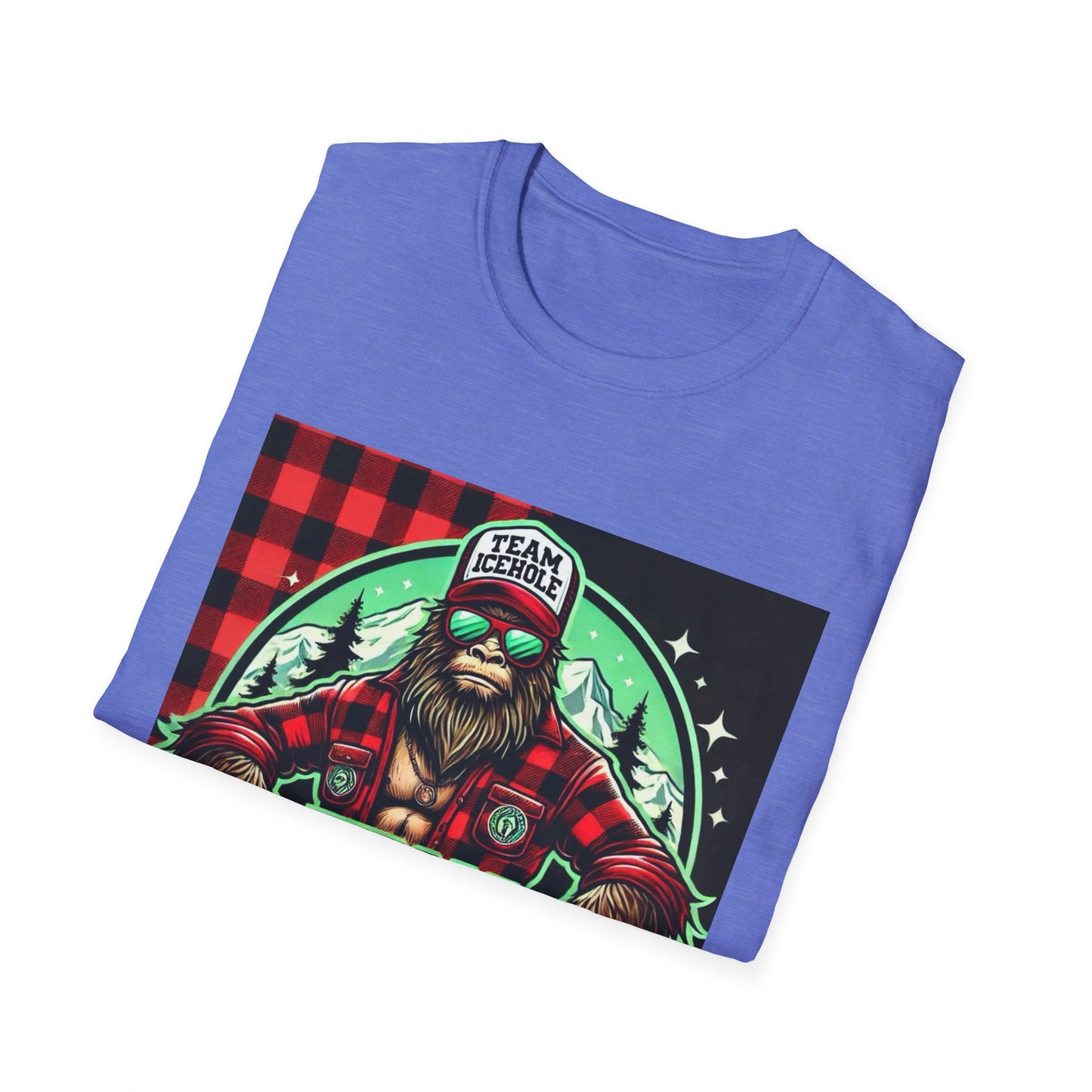 T-Shirt for Outdoor Enthusiasts - Team IceHole BigFoot Holding Logo
