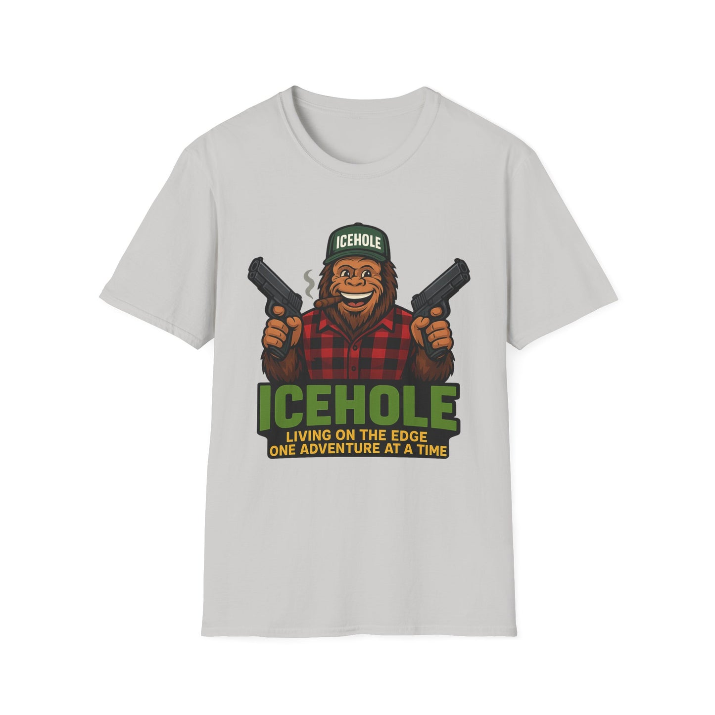 Adventure Living On The Edge Team IceHole Big Foot -Unisex Softstyle T-Shirt