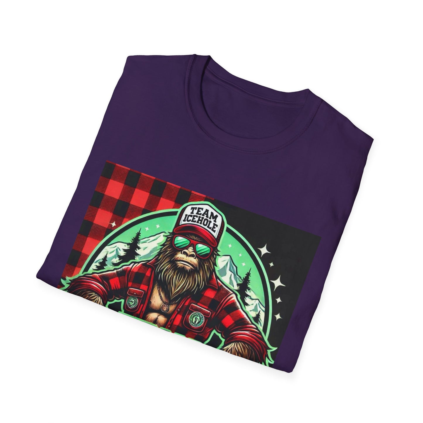 T-Shirt for Outdoor Enthusiasts - Team IceHole BigFoot Holding Logo