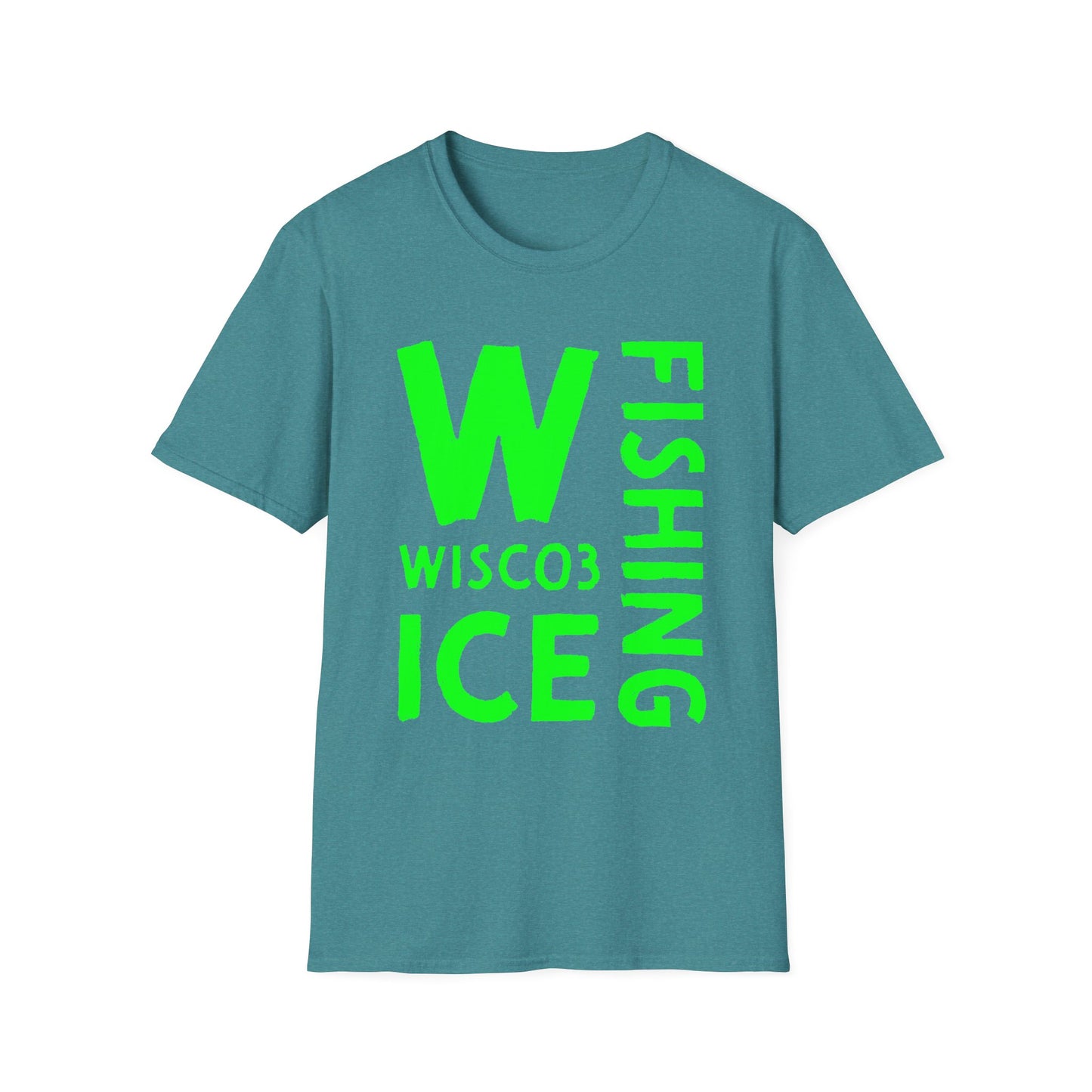 Wisco3 Green Letters Unisex Softstyle T-Shirt - Perfect for Anglers and Outdoor Enthusiasts