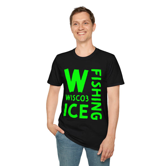 Wisco3 Green Letters Unisex Softstyle T-Shirt - Perfect for Anglers and Outdoor Enthusiasts