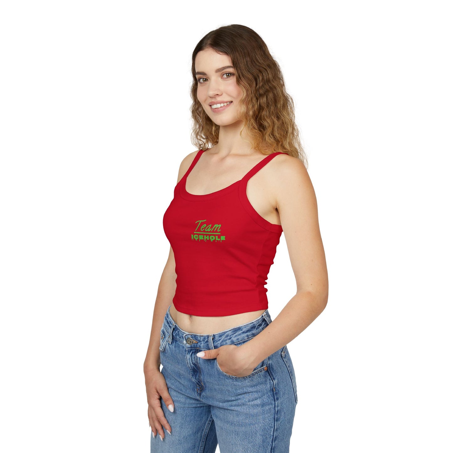 Women's Spaghetti Strap Belly Tank Top,  Small Team Icehole Logo Shirt